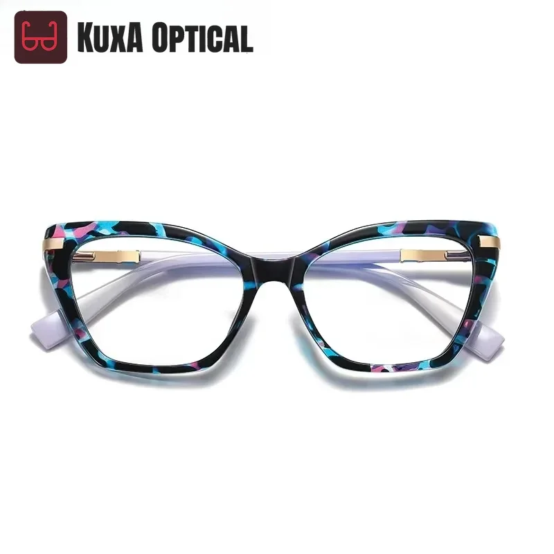 

KUXA женские очки «кошачий глаз» TR90, оптическая оправа, модная стильная тенденция, защита от ультрафиолета 400, женские прозрачные линзы, синий свет