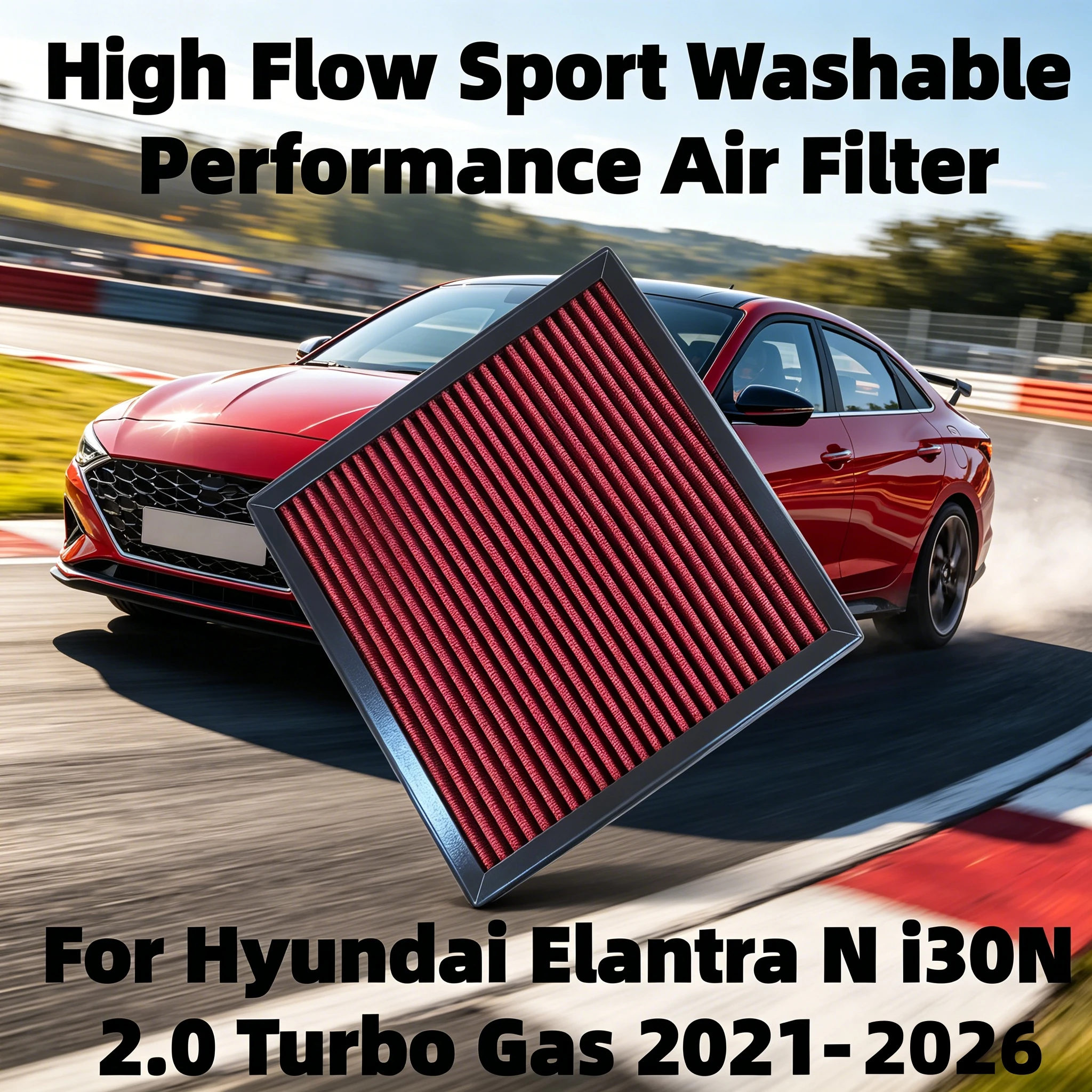 High Flow Sport Washable Performance Air Filter For Hyundai Elantra N I30N 2.0 Turbo Gas 2021-2026 33-5131 28113IB000