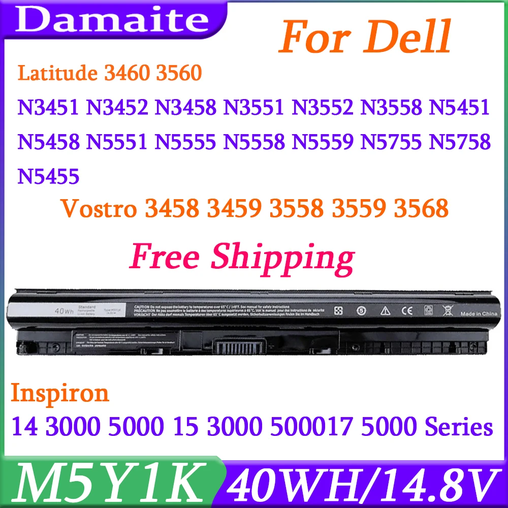 M5Y1K 14.8V 40WH Laptop Battery For DELL 14 15 17 5000 3000 Series 5559 3451 3558 3567 5755 5756 5458 GXVJ3 453-BBBQ HD4J0