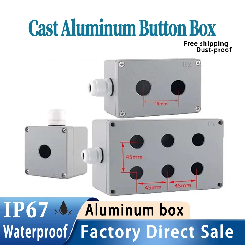 Explosion-proof cast aluminum waterproof button switch control box opening 22mm emergency stop switch button box aluminum alloy