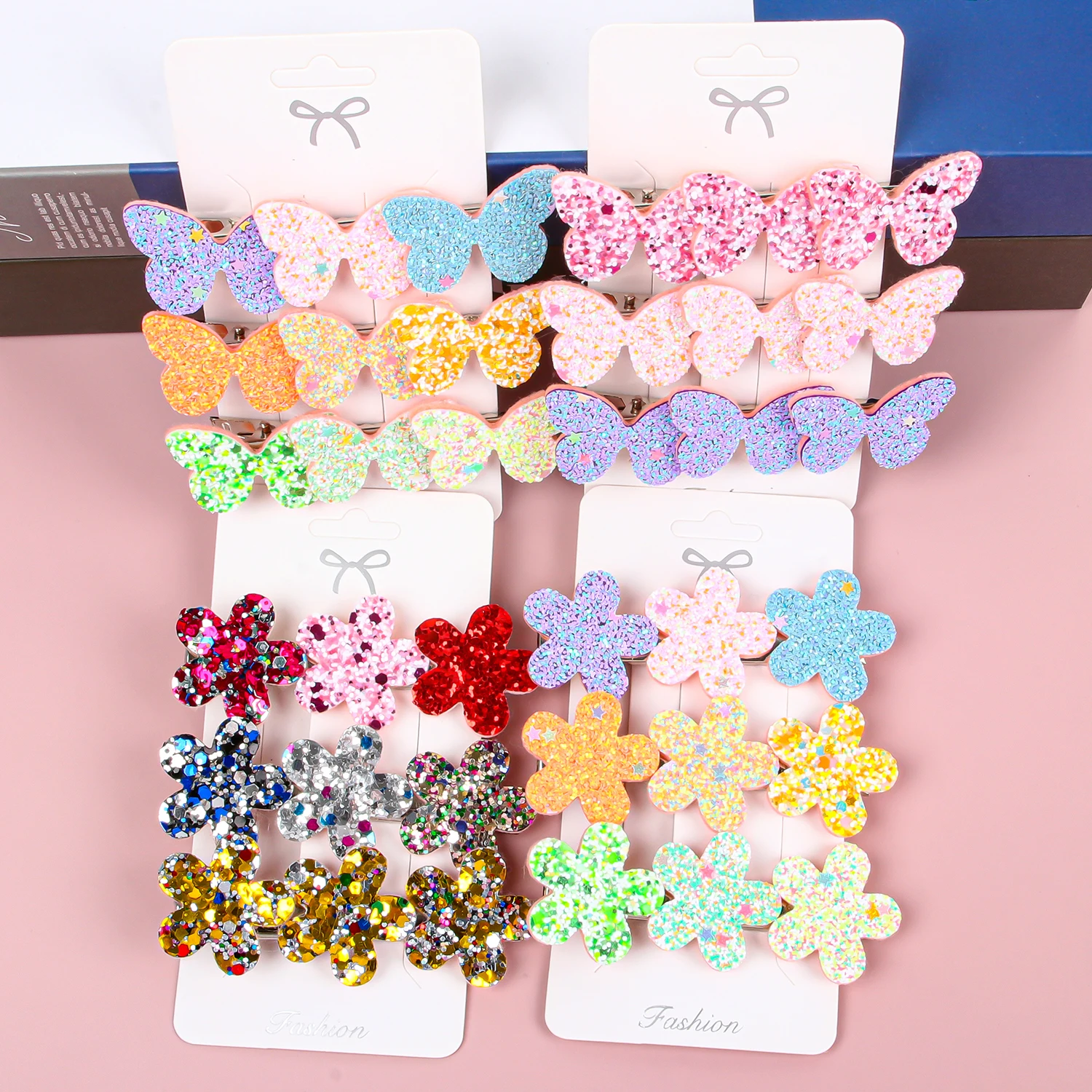 

12 шт., заколка для волос с блестками и бабочкой и цветком для девочек, милые модные заколки для детей, женщин, детей, аксессуары для волос