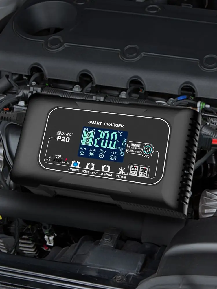 HTRC 20A 12V-24V Smart Batterie Ladegerät Für Auto Motorrad Batterie Reparatur Für Auto Moto Blei Säure AGM Lithium-LiFePo4 Batterien