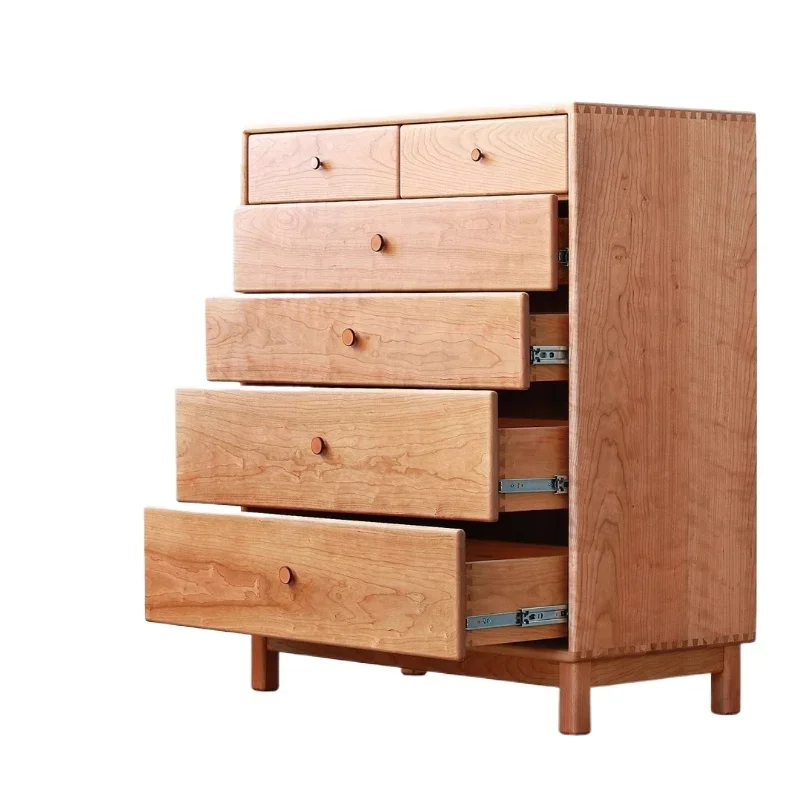 

Cherry wood chest, storage side cabinet, solid wood Japanese Nordic simple storage log modern