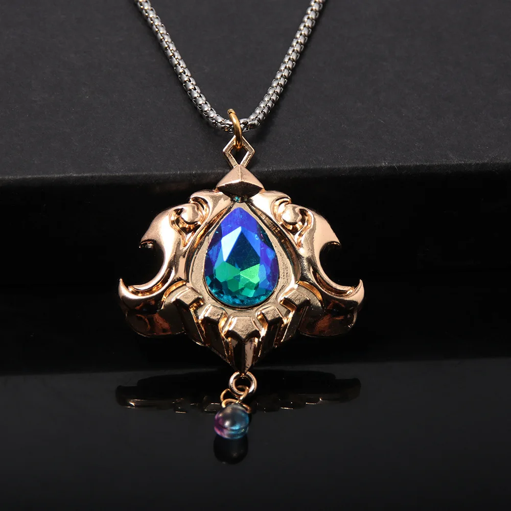 Genshin Impact Figure Neuvillette Pendant Necklace Furina Vision Blue Crystal Necklaces for Women Men Jewelry Accessories