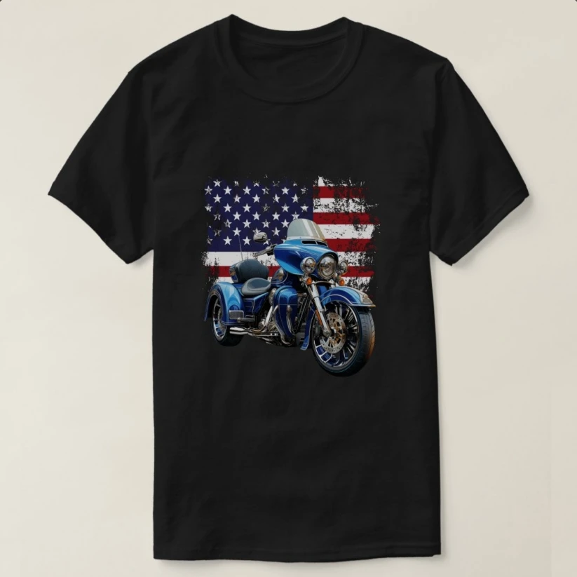 

USA Flag Motorcycle Trike American Rider MotorTrike T-Shirt 100% Cotton O-Neck Short Sleeve Summer Casual Mens Tee Streetwear