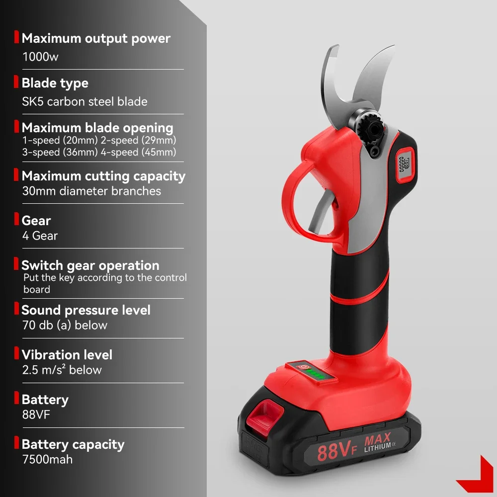 ONEVAN 30 mm borstelloze elektrische snoeischaar 4 versnellingen draadloze fruitboom bonsai snoeien batterij schaar voor Makita 18 V batterij