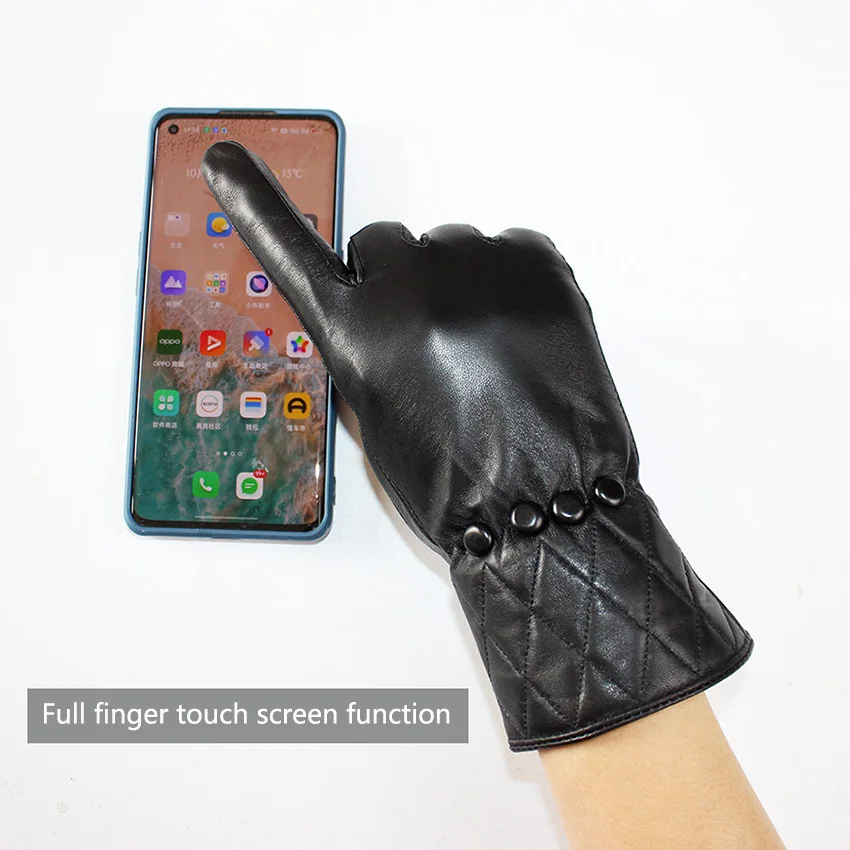 Leather Sheepskin Gloves Women Thicken Dong Jianjun Warm Fake Rabbit Fur Lining Windproof and Cold-proof Fashion Finger Gloves