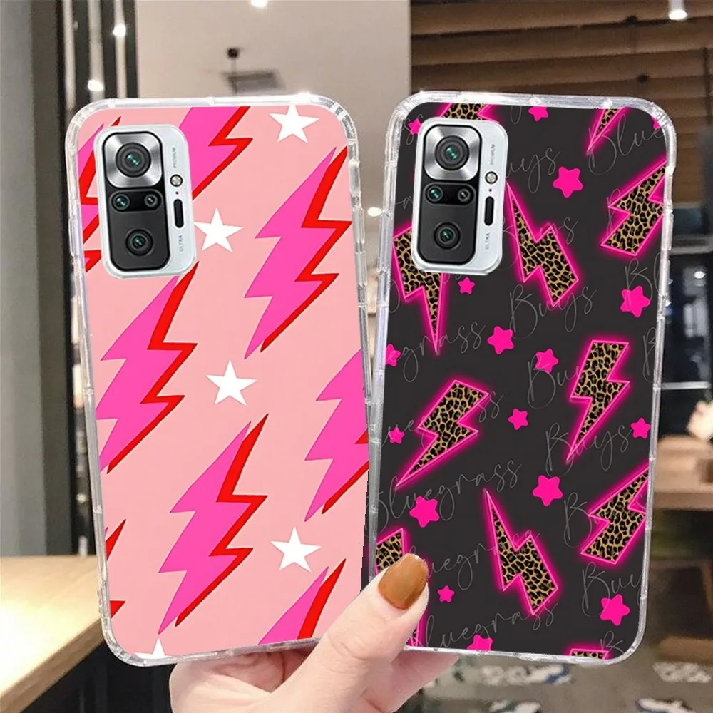 

Preppy Stars Lightning Pink Phone Case For Xiaomi 11 Redmi Note 11 5G 8T 9A 9 10T Note8Pro Note9 12SUltra Black Case