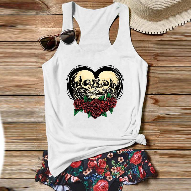 

Skull Lovers Women Clothes Skull Dead Skeleton Love Black Top Lovers Skull Couple Tank Top Women Gothic Lovers Shirt L