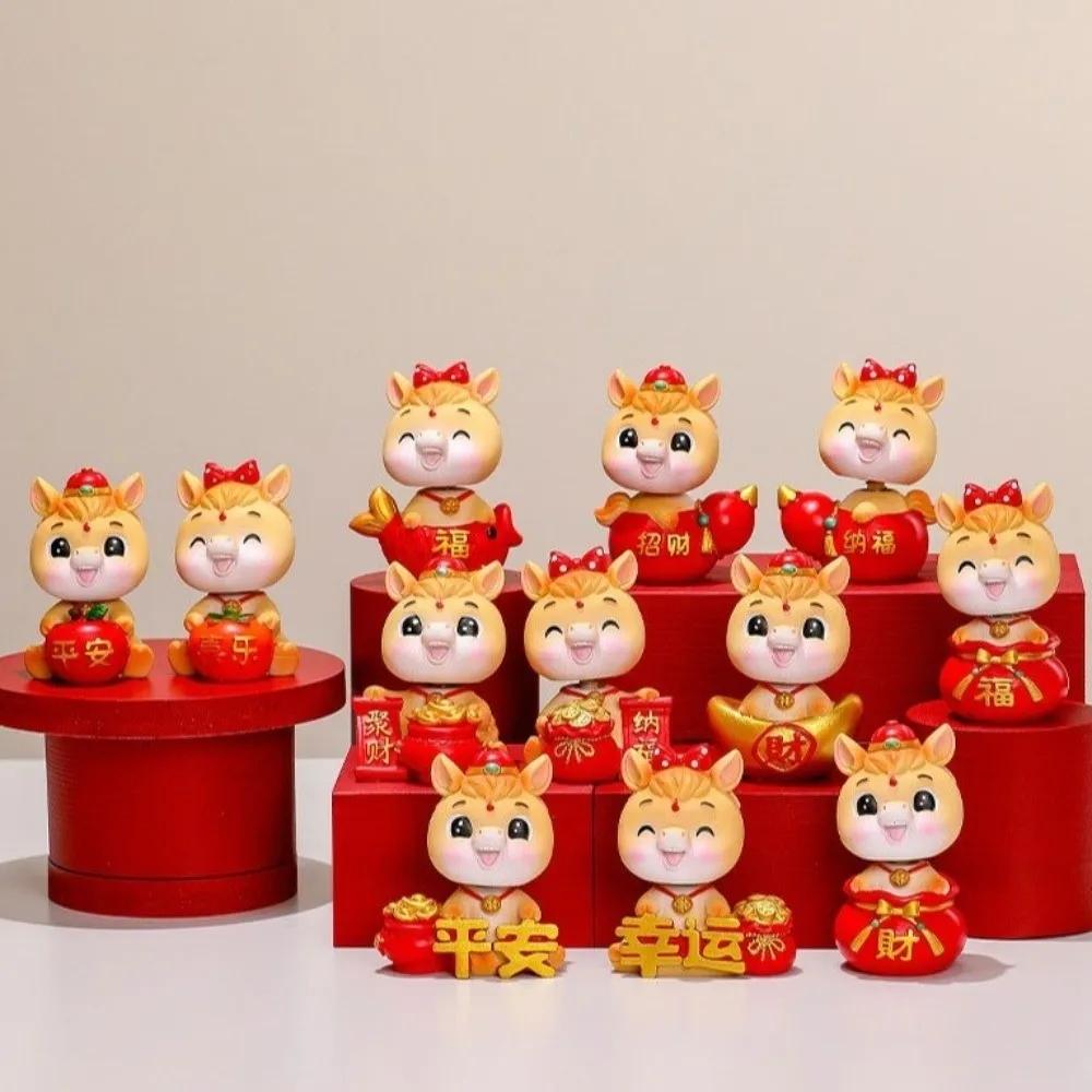 Mignon 2026 cheval année mascotte année du cheval résine zodiaque cheval Figurines réaliste décoratif cheval Statue nouvel an chinois