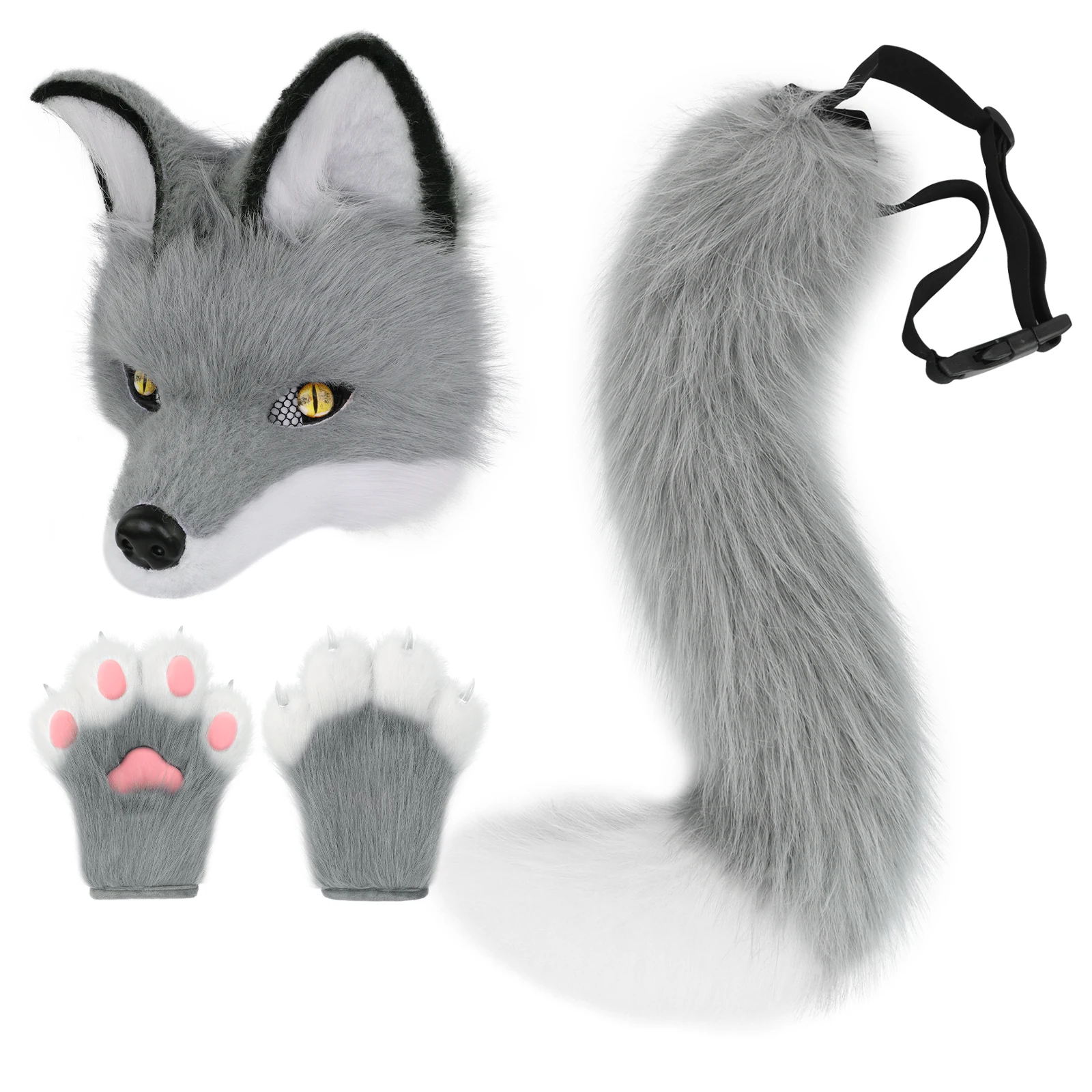 Guantes De Garra De Zorro Y Lobo De Felpa – Manoplas De Animal Suaves Y Cálidas Para Halloween Y Cosplay – Talla Adulto