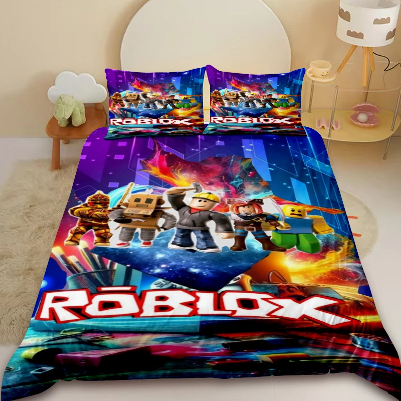 

Kids Cartoon Roblox 3pcs Duvet Cover Roblox Game Children's Teenager Bedding Set Anime Skin Friendly Bedroom Decor