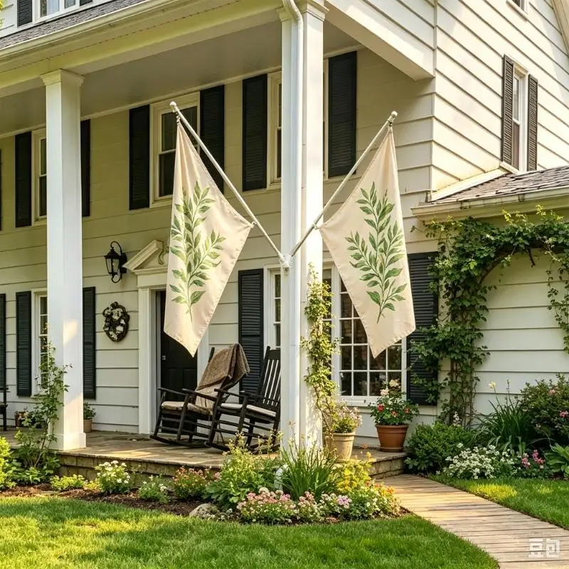 H8WB 5-Section Flagpole Set with Metal Construction, Two Flag Positions and Attachment Clips for Porch or Yard Displays