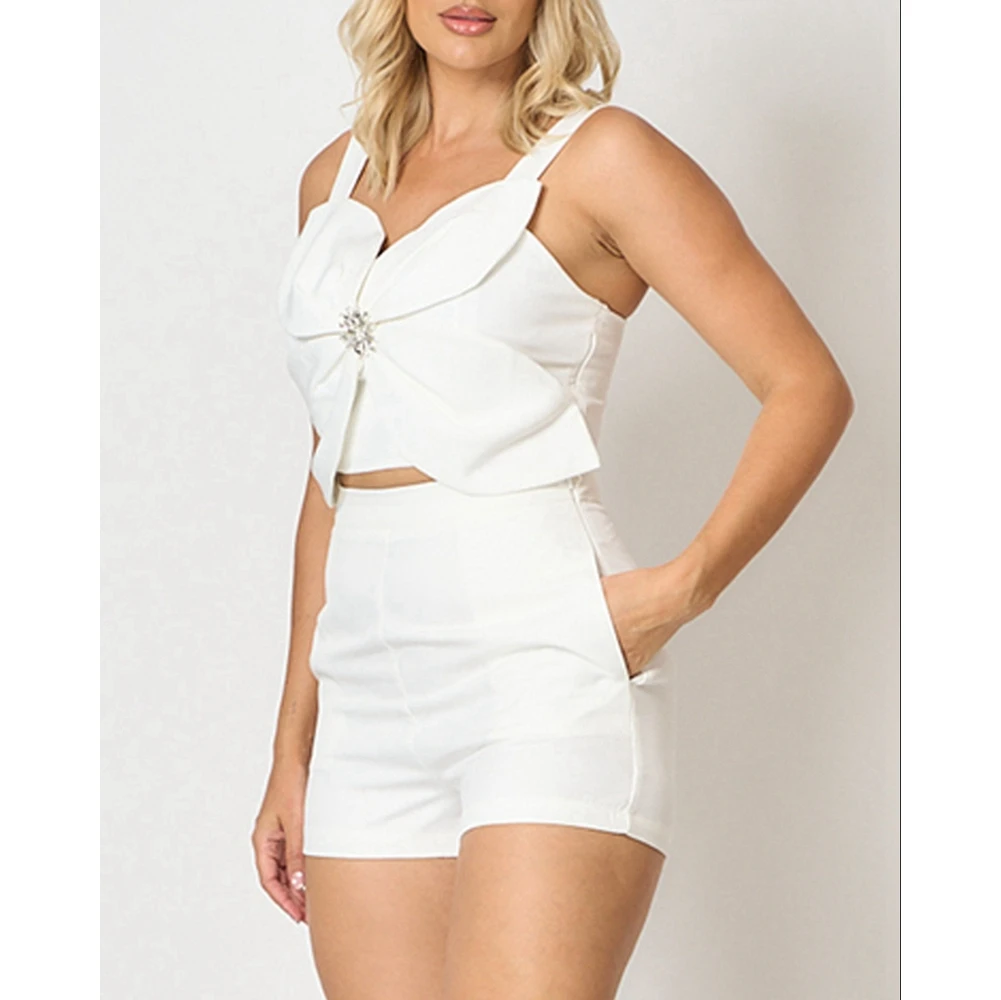 

Summer Solid Color 2 Pieces Outfits Thick Strap Crop Tank Top and Shorts Set with Pocket Streetwear 2 Piece Casual Outfits