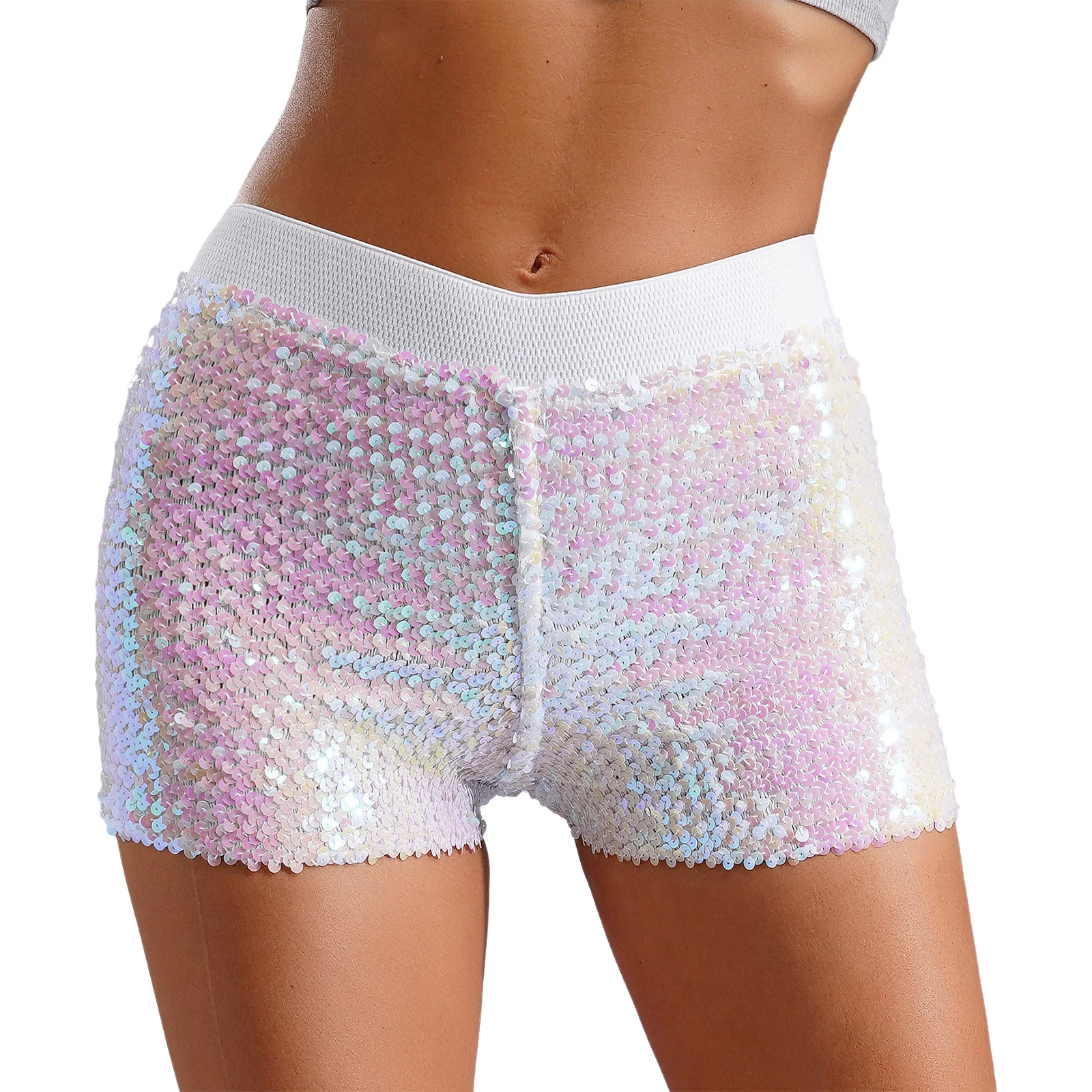 Mulheres brilhantes lantejoulas booty shorts moda cintura elástica shorts elásticos clubwear calças quentes para pólo dança clube festa traje