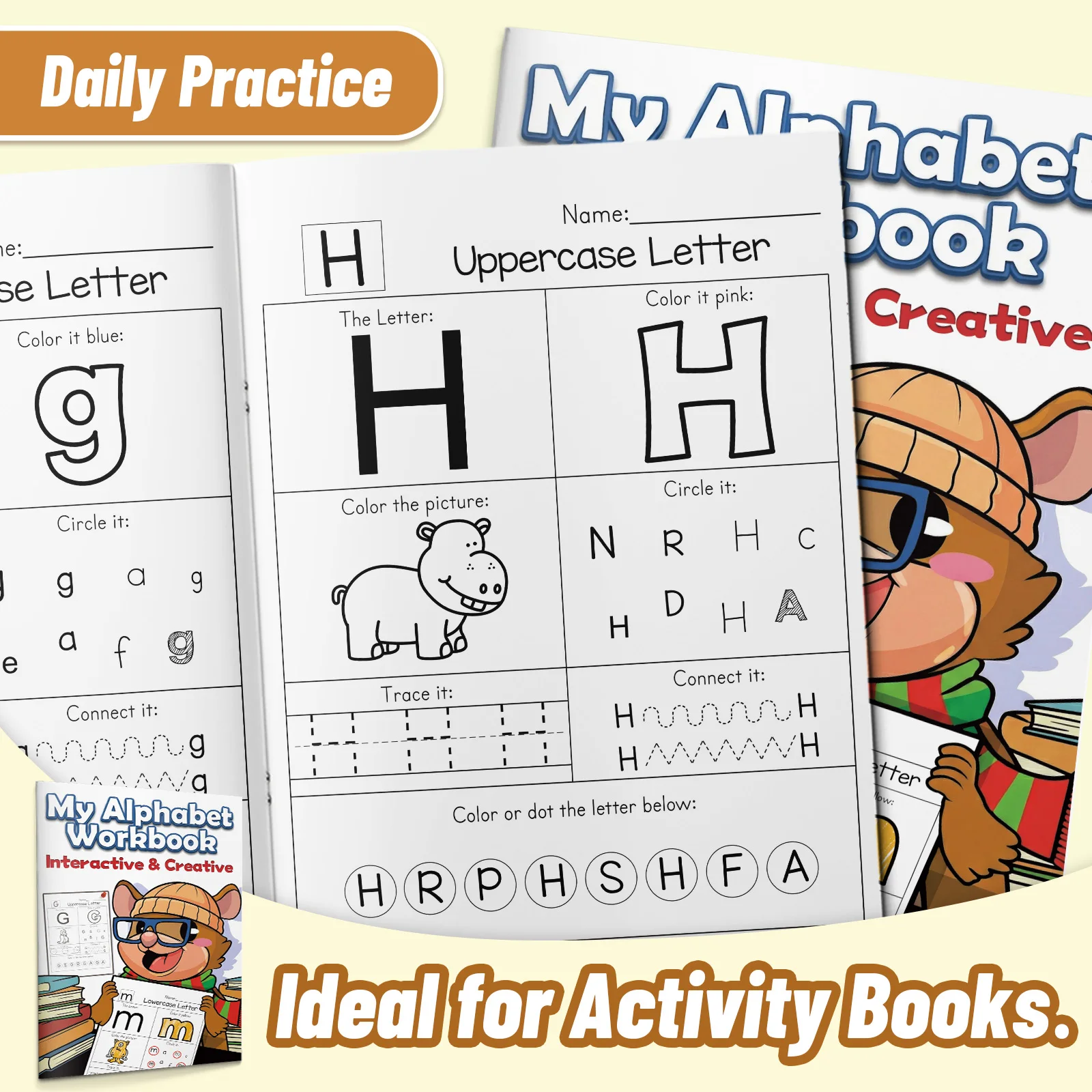 Children's alphabet coloring book, cute cartoon patterns, preschool early education workbook, boost your baby's hands-on skills