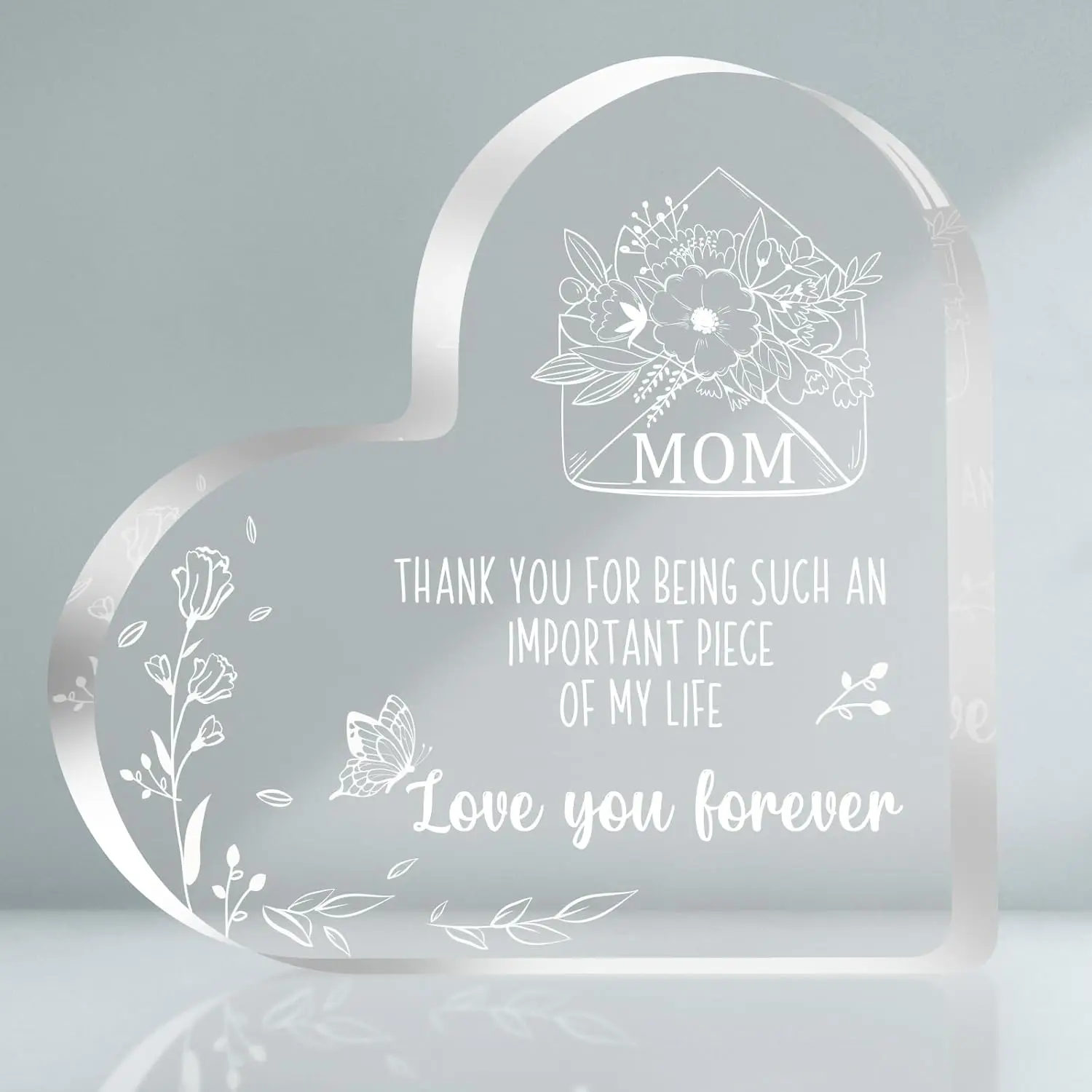 Mothers Day Gifts for Mom Women Grandma Acrylic Heart Shaped Mother's Day Appreciation Sign Thank You Mom Birthday Gift for Home