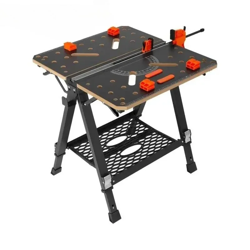 Folding Work Table 7-Level Height Adjustment Workbench Sawhorse With Versatile Clamping System For DIY Woodworking Use
