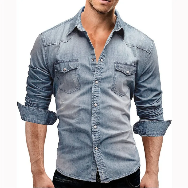 New Men Long-sleeved Shirt Casual Men Denim Shirt