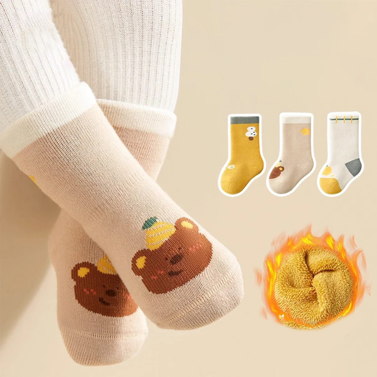 

3 пары детских плюшевых носков, толстые бархатные носки, антихолодная термообувь, милые детские носки средней длины с героями мультфильмов, зимние теплые детские носки