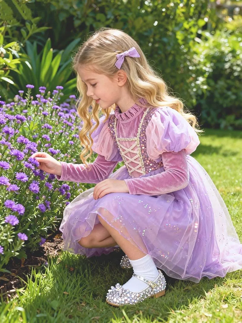 

Весеннее бархатное платье для девочек, пышное праздничное платье принцессы на день рождения, платья с длинными рукавами для маленьких девочек, размеры 2, 3, 4, 5, 6, 7, 8, 9, 10 лет