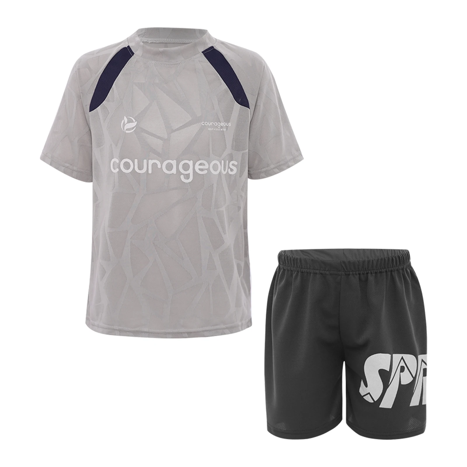 Boys Quick-Drying Mesh Sports Suit Round Neck Short Sleeve T-shirt with Elastic Waistband Shorts for Cycling Running Exercise