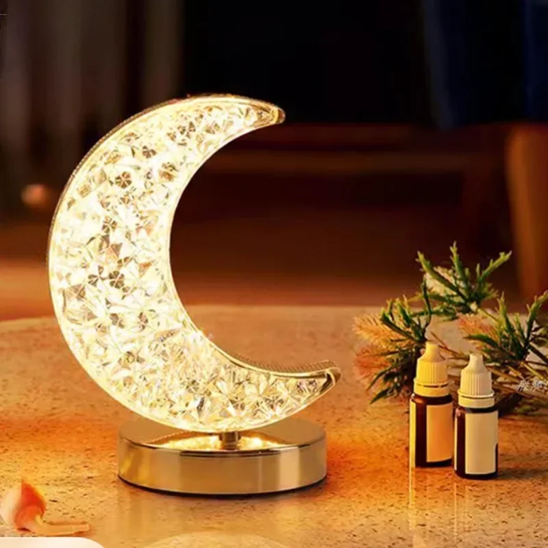 Creative Romantic Moon Crystal Decorative Desk Lamp Home Bedroom Bedhead Advanced Atmosphere Decorative Lighting Fixtures