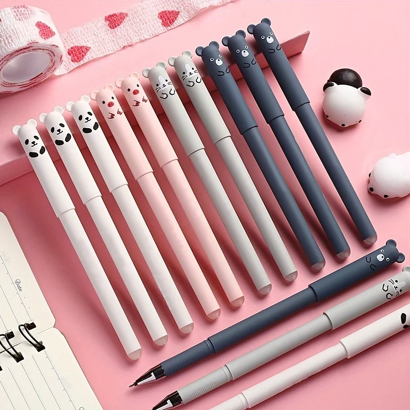 64Pcs/set 0.5mm Animal Bear Cat Mouse Erasable Gel Pens Set, Washable Handle Magic Refill Rod Office Writing Supplies Stationery
