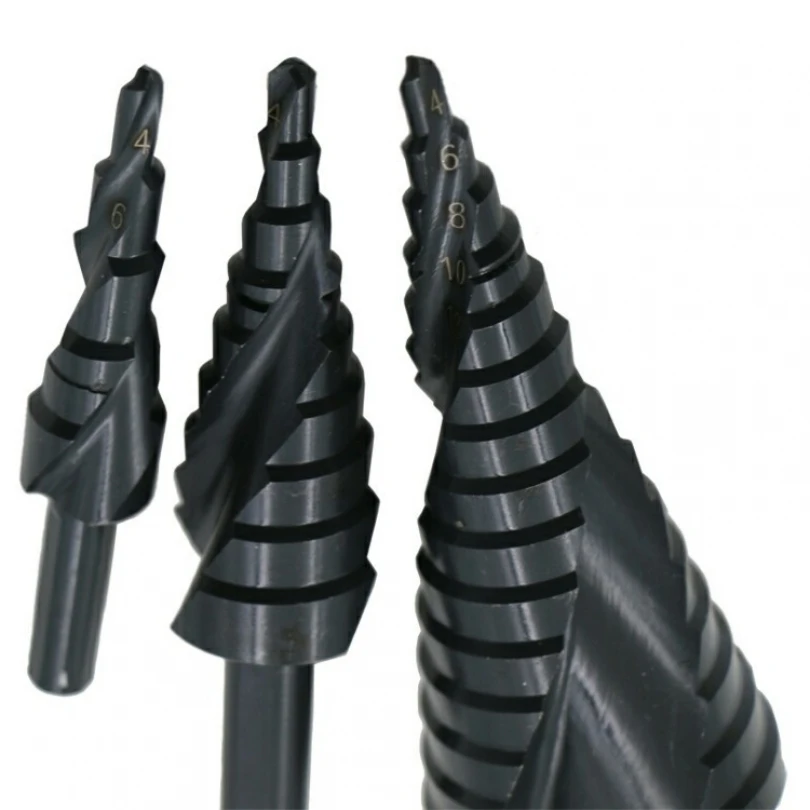 Broca de Passo de Cobalto HSS, Espiral de Aço de Alta Velocidade, Nitrogênio, Cone de Metal, Haste Triangular, Buraco, 4mm a 32 mm, 3 Peças por Conjunto