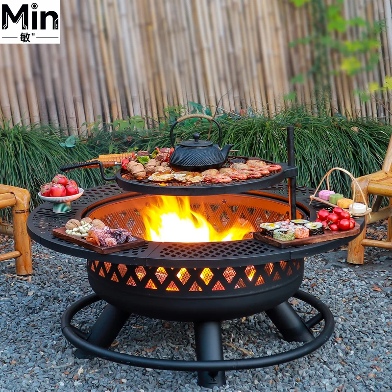 36 Inch Modern Outdoor Cold Rolled Steel Bonfire Pit Smokeless Charcoal Burning Fire Pit for Camping Backyard Patio Garden