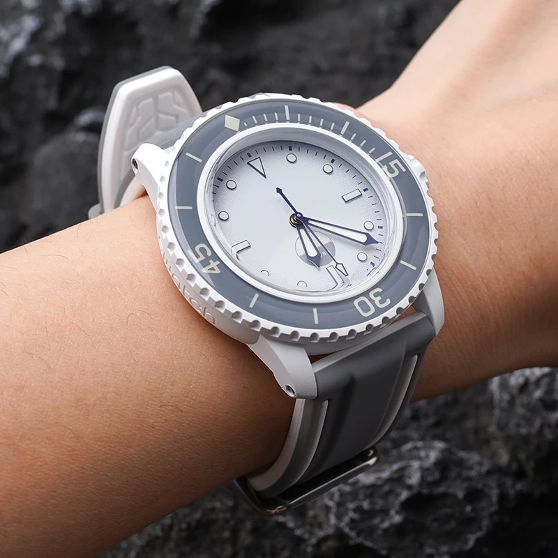 22mm Double Color Silicone Strap for Blancpain X Swatch Men Women Diving Sport Waterproof Rubber Replace Watch Band with tools