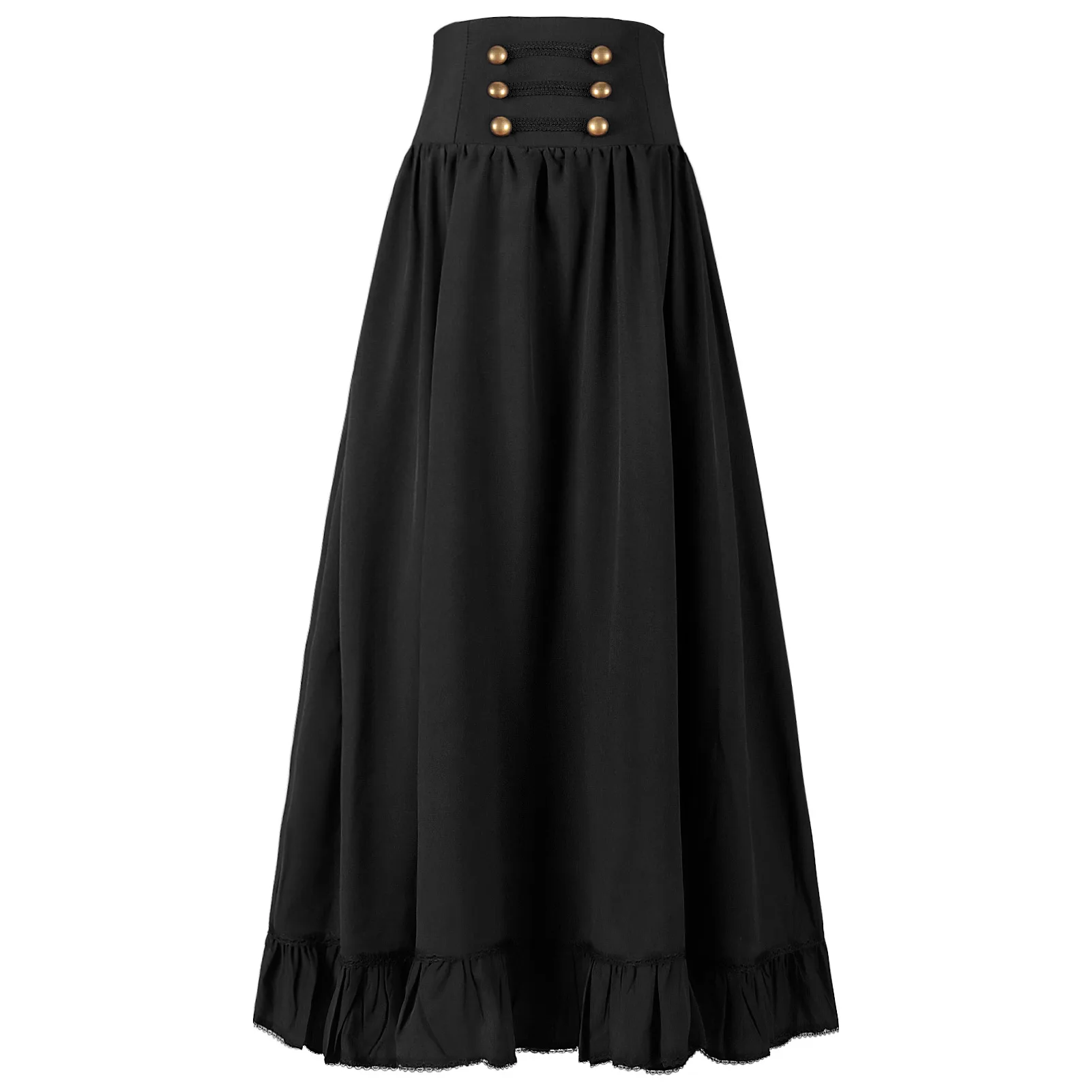 European American Medieval Vintage Gothic Lace Up Waist Ruffled Flared Skirt Versatile Women's Skirt