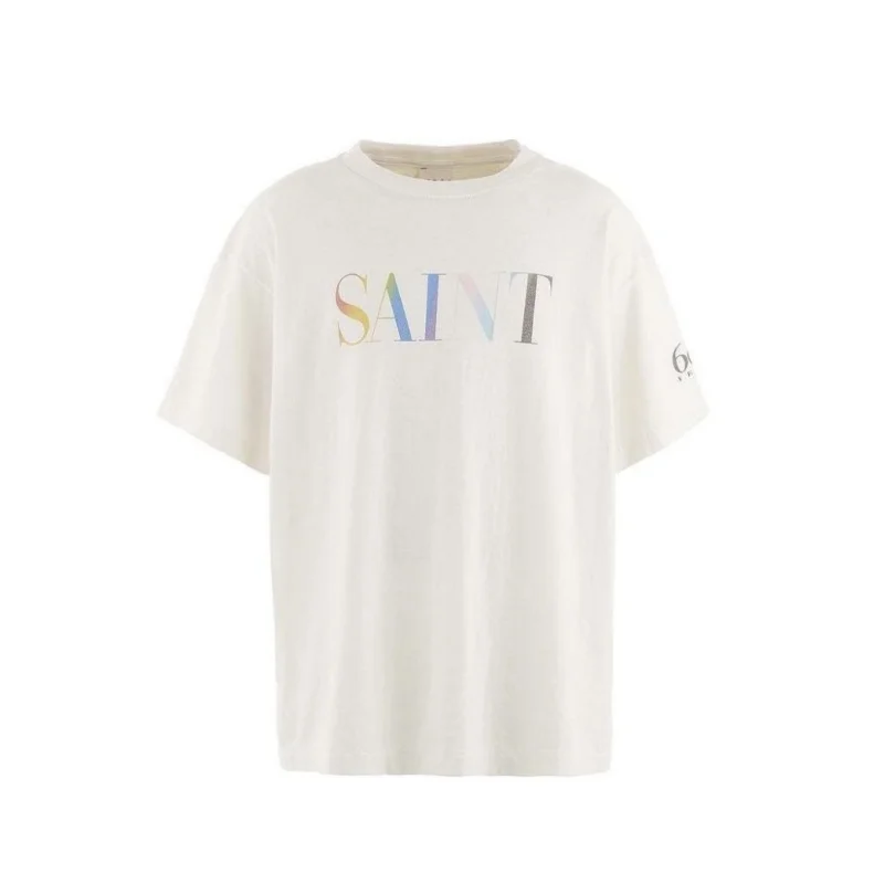 SAINT Simple Letters Rainbow Tagline Round Neck Summer Short Sleeve T-Shirt High Street Mens Womens Brand Tops TEE