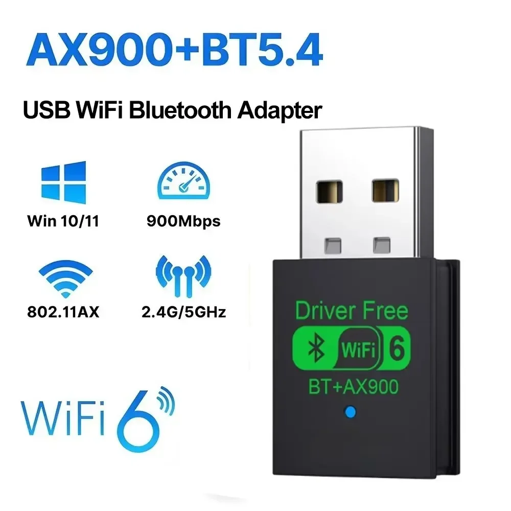 Wifi 6 Mini USB Dongle Netwerkkaart BT 5.4 Ontvanger Dongle AX900 Voor Win 10/11 PC Dual Band 2.4G/5Ghz