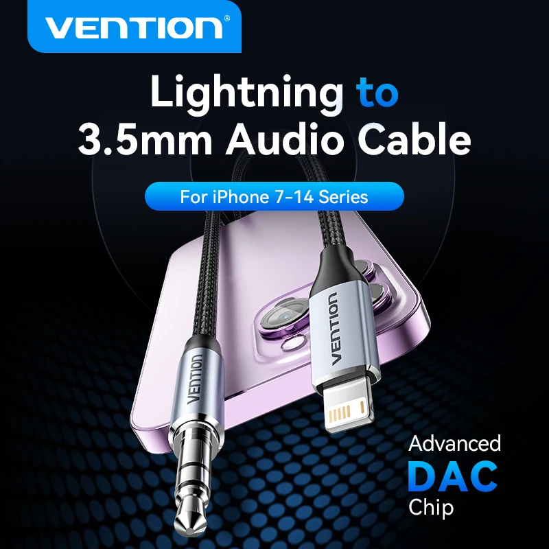 Аудиоадаптер Vention для Lightning на 3,5 мм адаптер для наушников ЦАП аудио музыкальный кабель для iPhone 14 12 Pro Max Xr Aux кабель для телефона