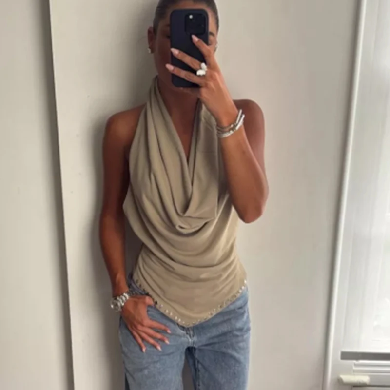 HXAO الرسن المحاصيل الأعلى النساء الدبابات و كاميس أكمام بوستير تانك القمم للمرأة Ruched رصع عطلة الأعلى عارية الذراعين مثير القمم