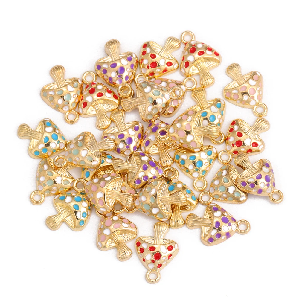 10Pcs Colorful Cute Enamel Red Mushroom Alloy Pendant for Women\'s Earrings Bracelet Jewelry Made of Charm DIY Necklace Ornaments