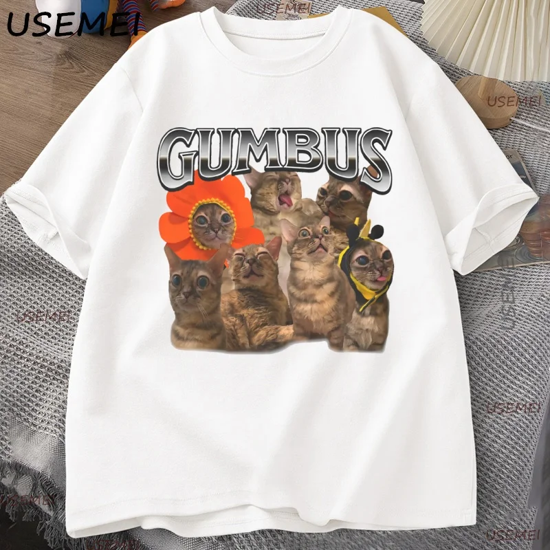 

GUMBUS Cat Graphic Tee Women Men Funny Cute Cat Tshirt Casual Round Neck Streetwear Man Clothing Harajuku Short Sleeve Tees