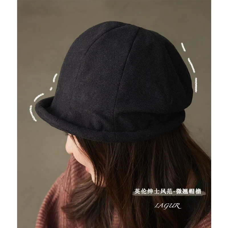 Three-dimensional micro-rolled fisherman's hat with fleece and thickened new style beret for women