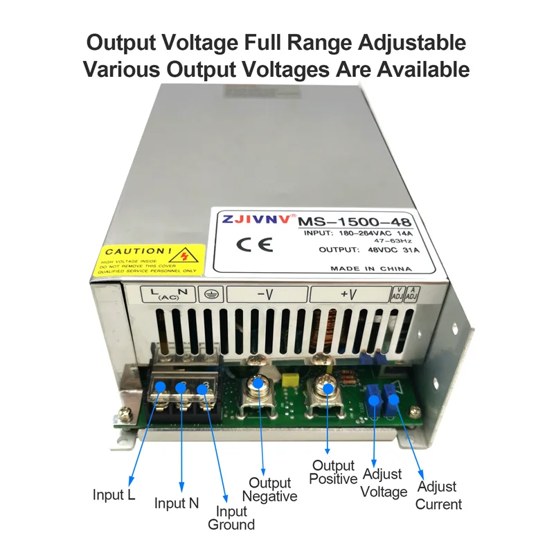 1500W switching power supply smps voltage and current adjustable regulated power supply 220VAC-DC24V/36V/48V/60V/72V/80V MS-1500