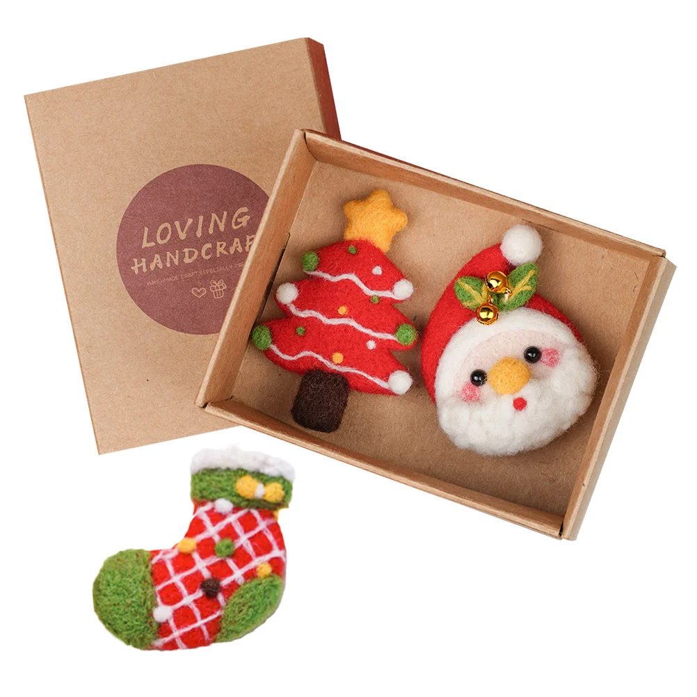 

3Sets Xmas Brooch Needle Felting Kits DIY Wool Felt Materials Easy Use Starter Crafts Hairpin Christmas Gift Wool Felt Craft