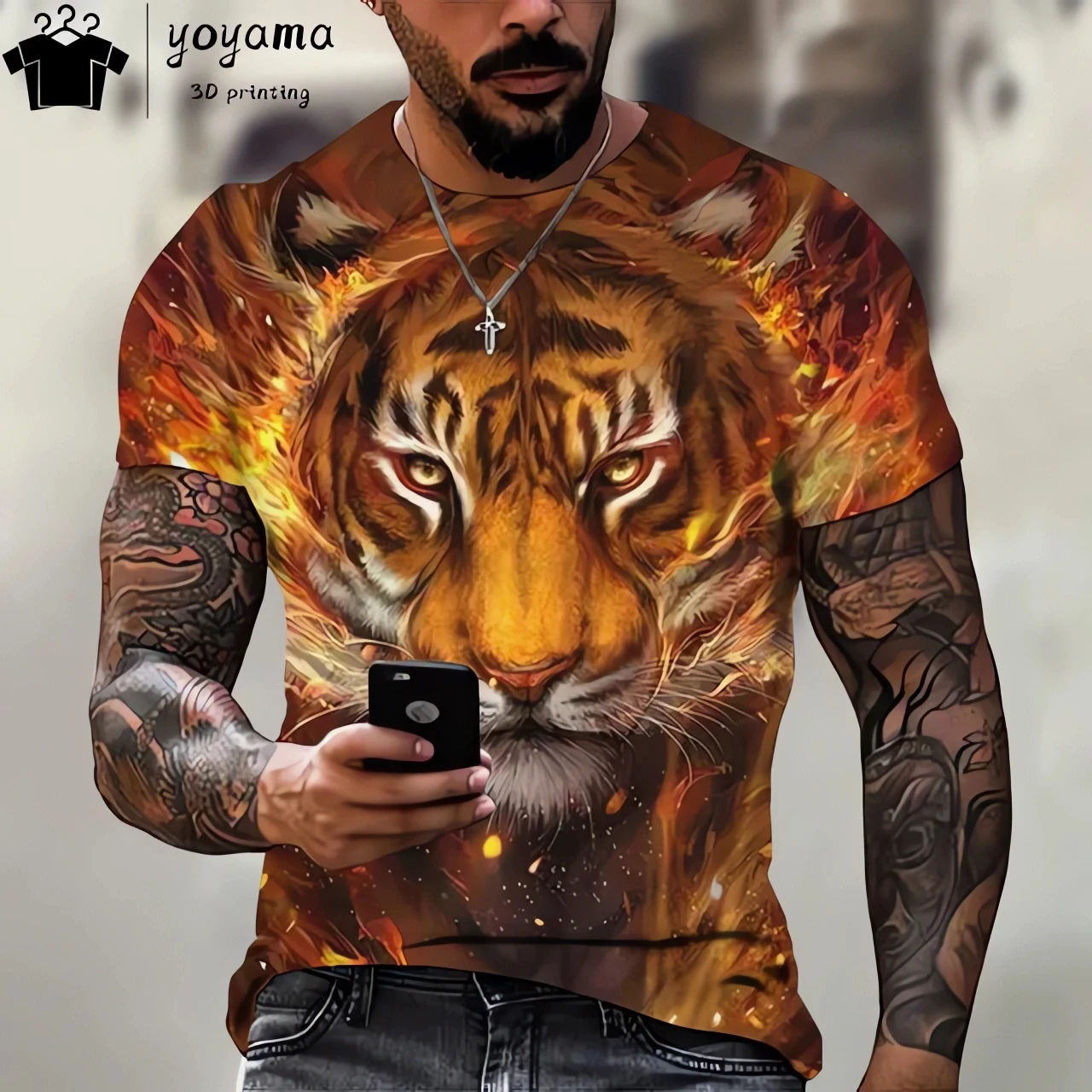 3D Printed Tiger Pattern T-shirt Top Fashion Men\'s Animal Pattern T-shirt Super Street Headwear Round Neck Fashion Clothing