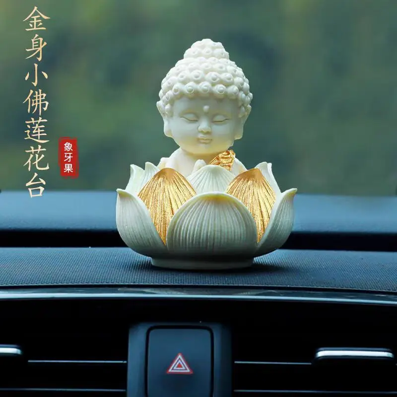 Ivory Fruit Buddha Car Ornament Lotus Buddha Statue Dashboard Decor Safety Blessing Interior Decoration Accessories for Vehicle