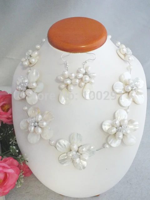 Beautiful Handmade Shell Flower Necklace fit Wedding Jewelry  19