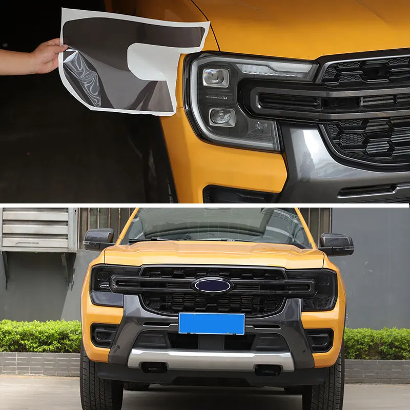 

metyoucar For Ford Ranger T9 2023-2025 TPU Black Car Front Headlights Decorative Film Sticker Car Accessories