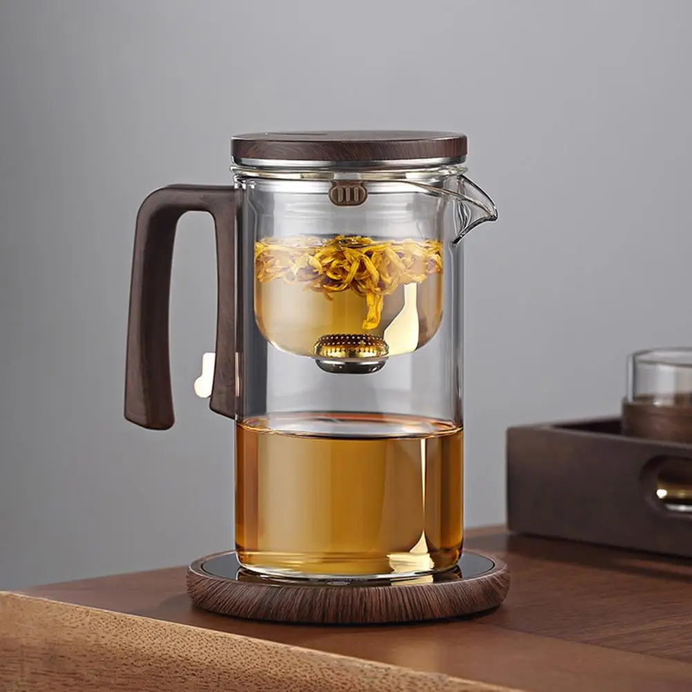 

520/720/900ml Glass Tea Pot with Infuser Wooden Handle Heat Resistant Teapots Drip-Free Spout Water Separation Teapot Tea Kettle