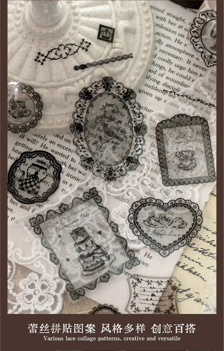 2 Blatt Pixel-Rosen Notizbuch-Serie Retro Spitzen-Collage Material PET Gestanzte Aufkleber DIY Tagebuch Scrapbook Ästhetische Sticker – Detail 4