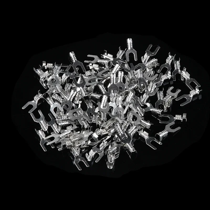 100pcs Y-Shape Terminal Fork Spade Terminal Lug - 3.2mm & 4.2mm Bare Cold-Pressed Crimp Connector for Electrical Connections
