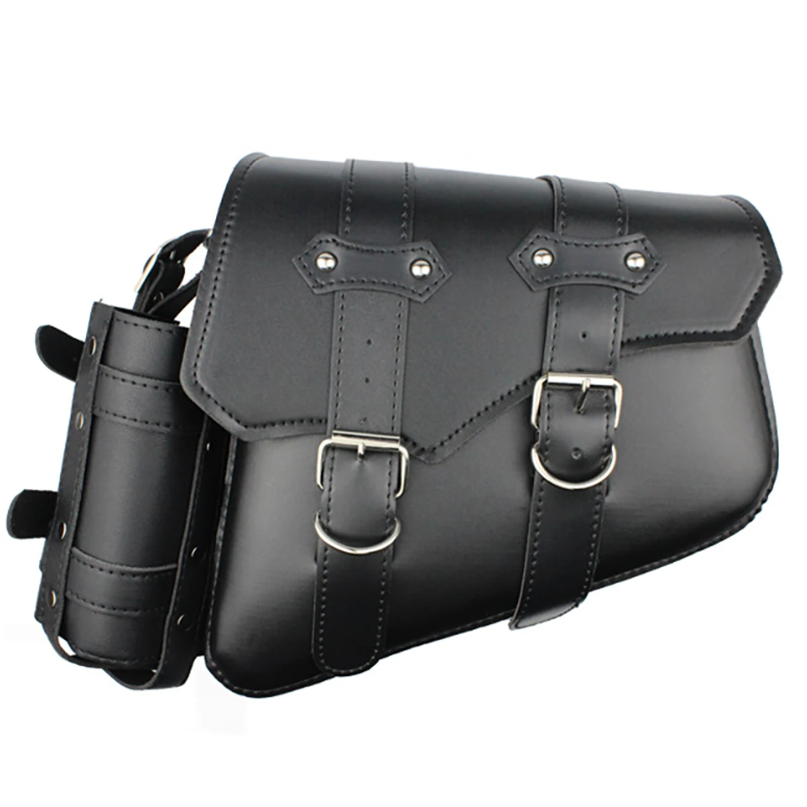 Motorcycle Left Right Side Bags with Cup holder Black PU Buckle Saddle Pocket Bags Luggage for Universals Motorbike Scooter