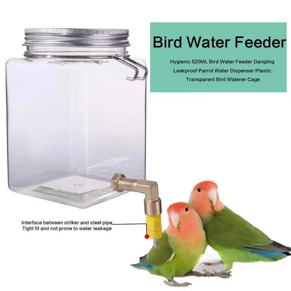 Pet Supplies 520ML Bird Water Feeder Dangling Plastic Parrot Water Dispenser Transparent Leakproof Bird Waterer for Bird Cage